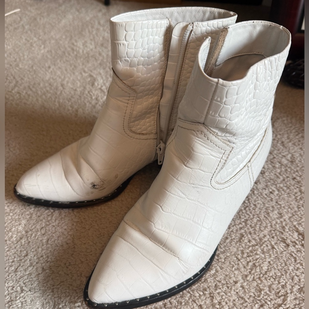 Something Navy White Faux-Croc Ankle Cowboy Boots with Side Zip